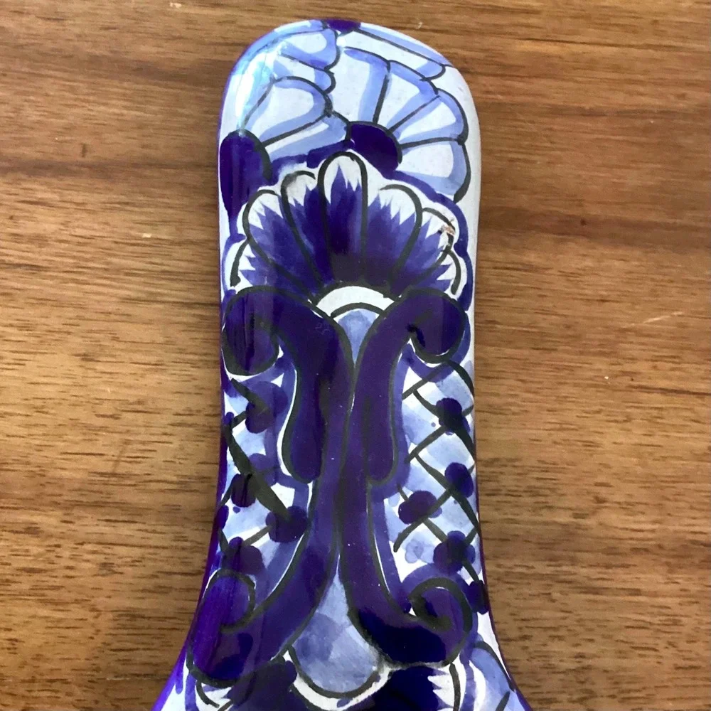 Talavera Mexican Pottery Blue White Hand Painted Spoon Rest Signed Sta-Irene 11